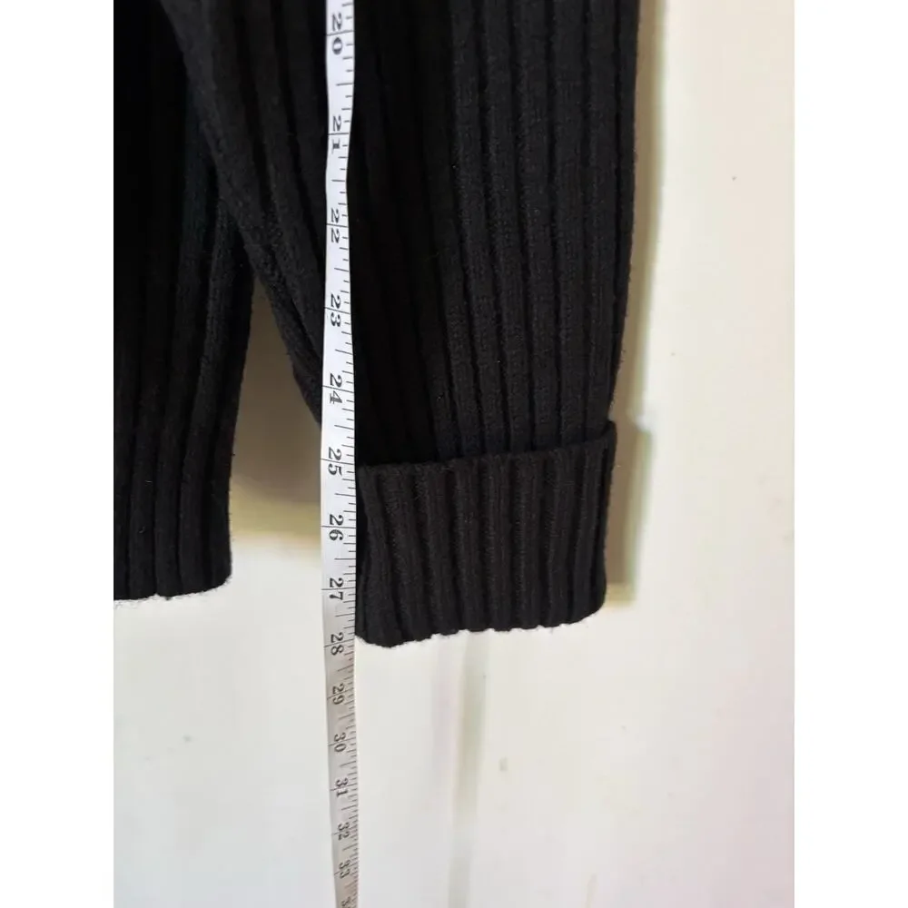 LL Bean Mens Sweater XL Wool Black Ribbed Patches Crew Neck